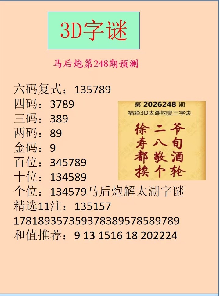 马后炮·3D字谜 福彩3D第2026248期参考图